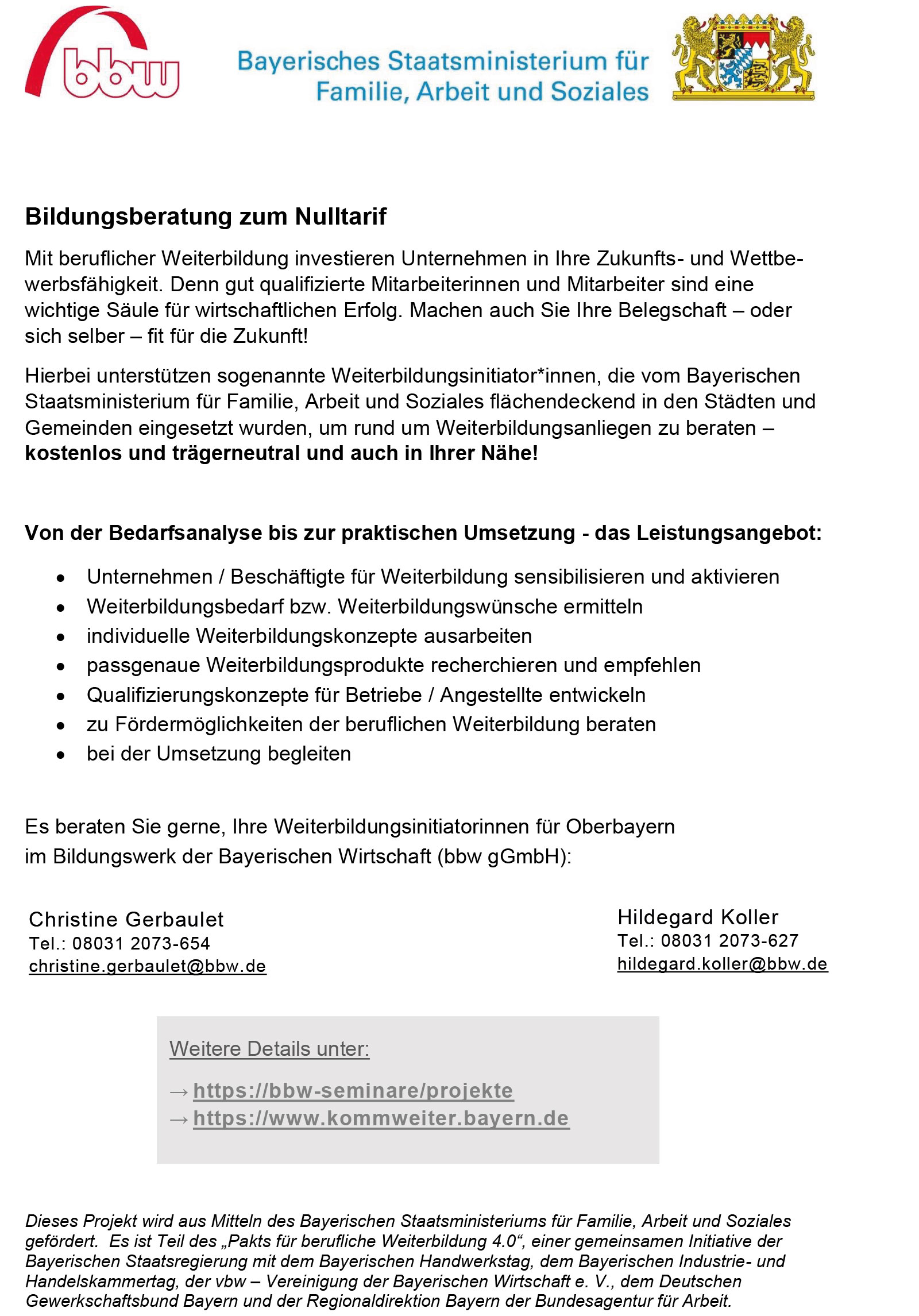 Flyer Bildungswerk der Bayerischen Wirtschaft (BBW)