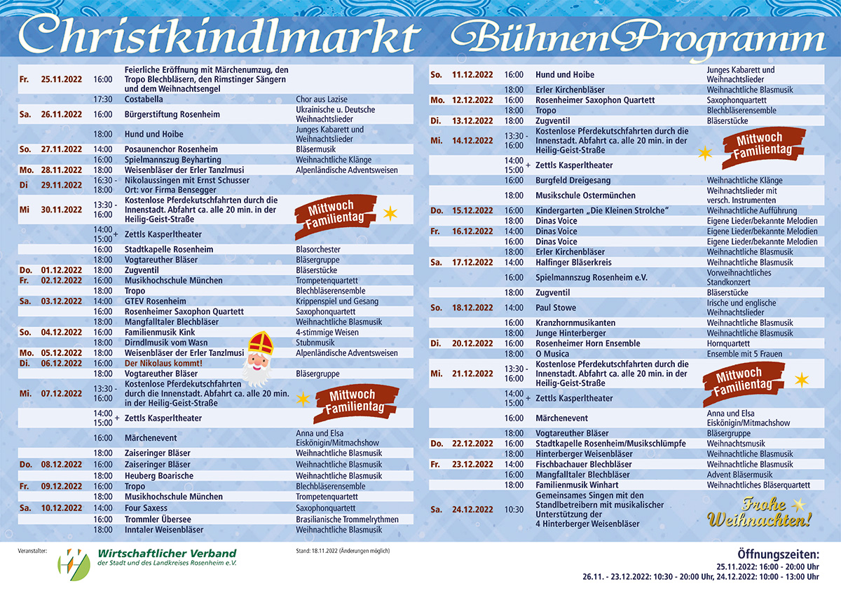 Bühnenprogramm zum Rosenheimer Christkindlmarkt 2022