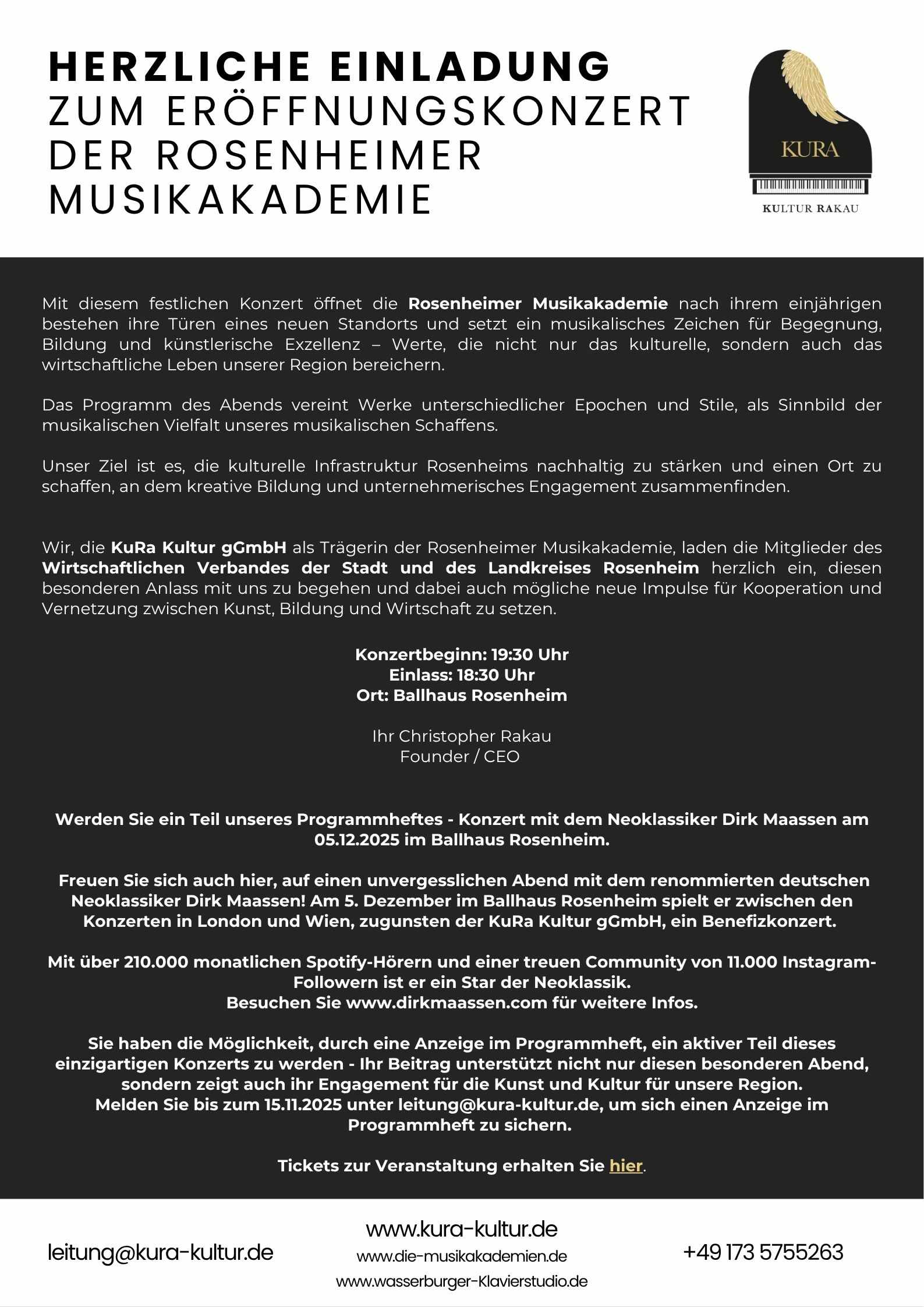 Einladung zum Eröffnungskonzert der Rosenheimer Musikakademie
